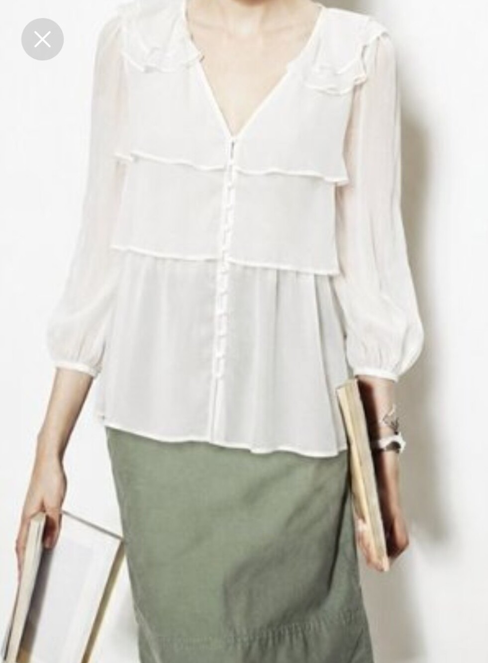 Blue Tassel Chiffon Ruffle Blouse - Anthropologie Brand